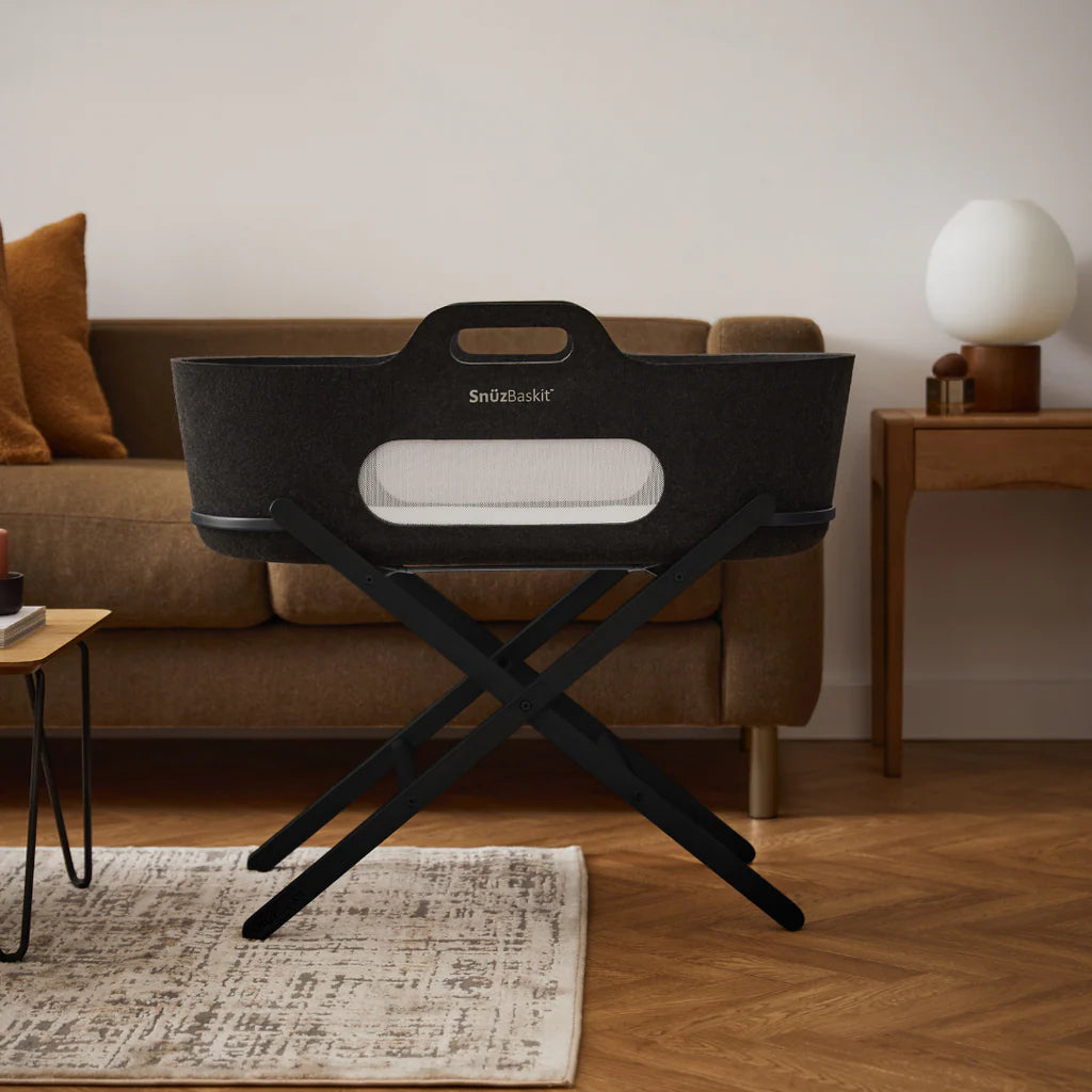 SnuzBaskit Moses Basket and Folding Stand - Graphite/Graphite