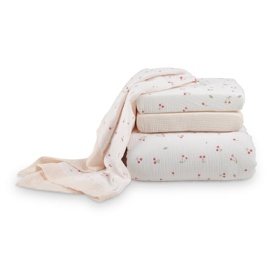 CuddleCo 4 Piece Cot Bed Bedding Set - Ditsy Cherry