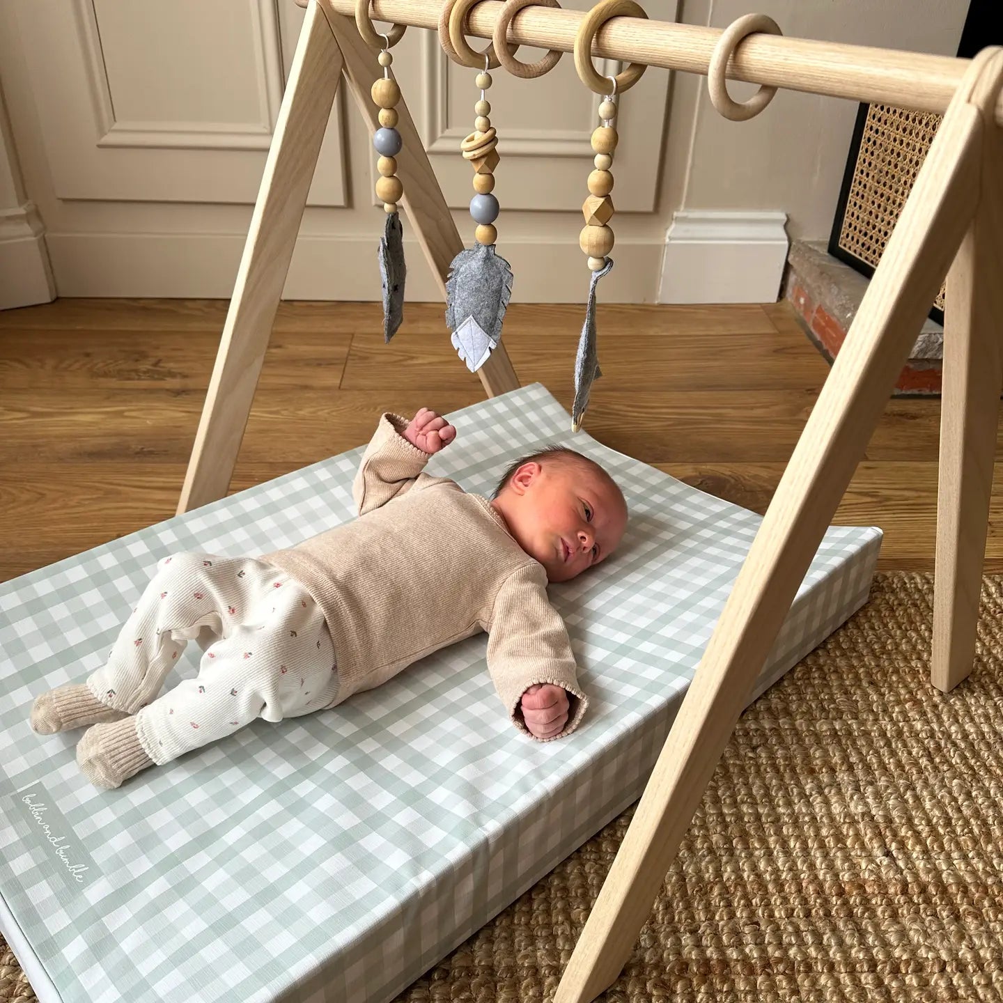 Bobbin and Bumble Anti-Roll Wedge Baby Changing Mat - Sage Green Gingham
