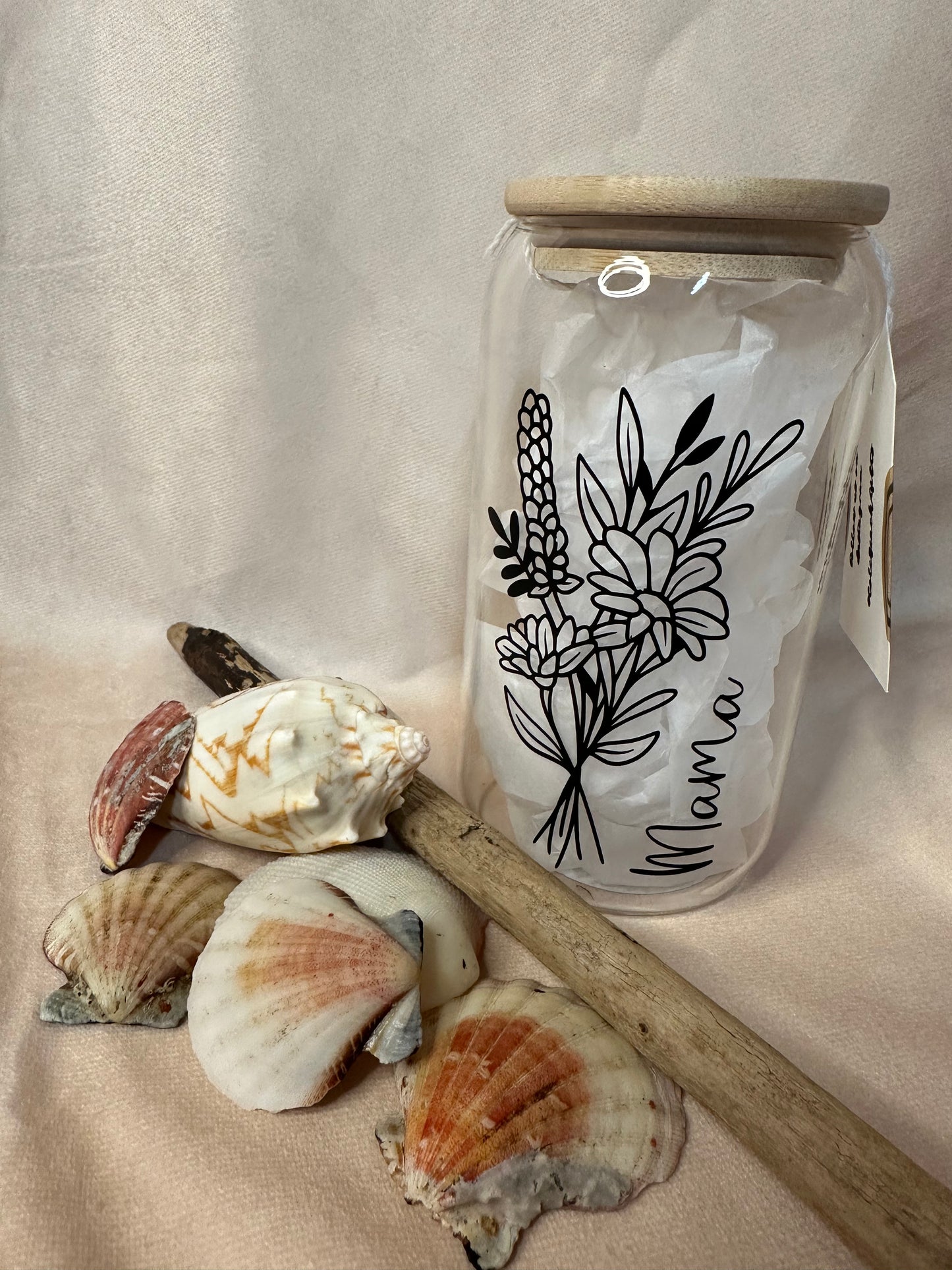 Cole Beach Mama Glass Tumbler with Wooden Lid