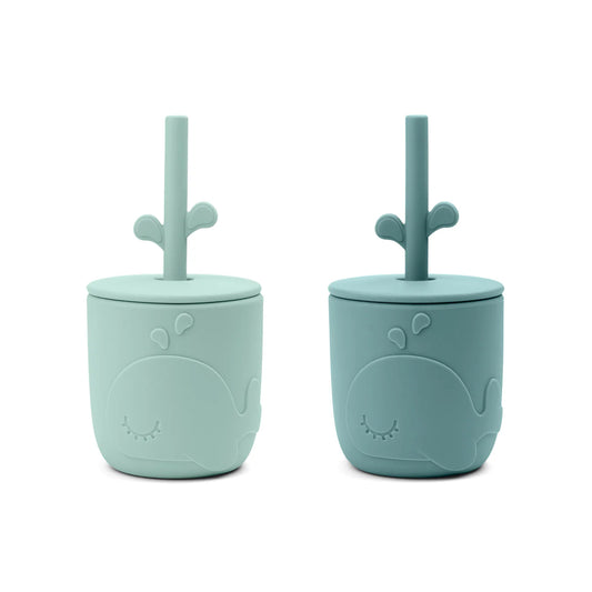 Done By Deer Peekaboo Straw Cup 2-pack - Wally - Blue