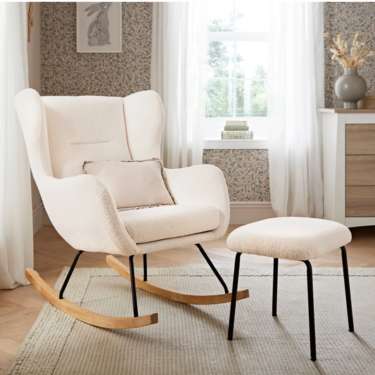 CuddleCo Marley Nursing Chair & Footstool - Teddy Light Beige