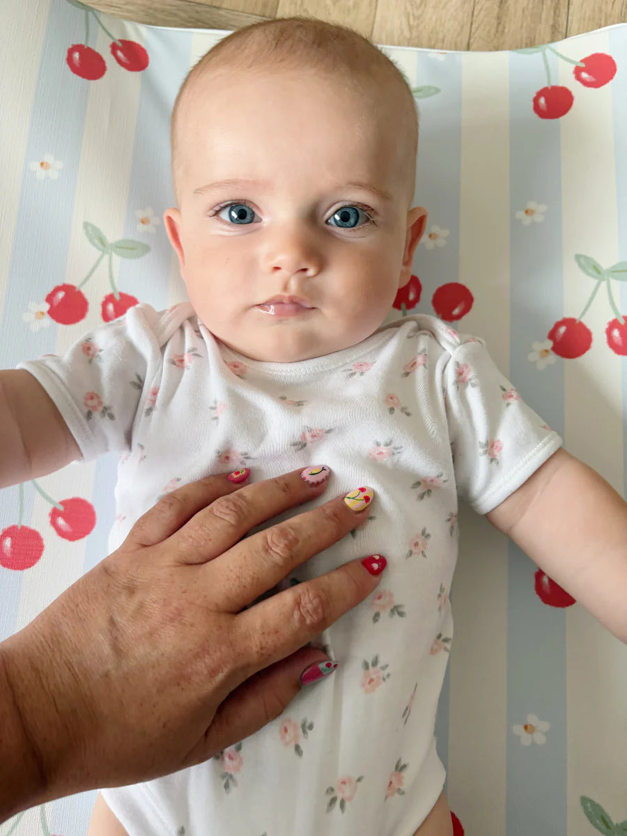 Bobbin and Bumble Anti-Roll Wedge Baby Changing Mat - Cherry Stripe