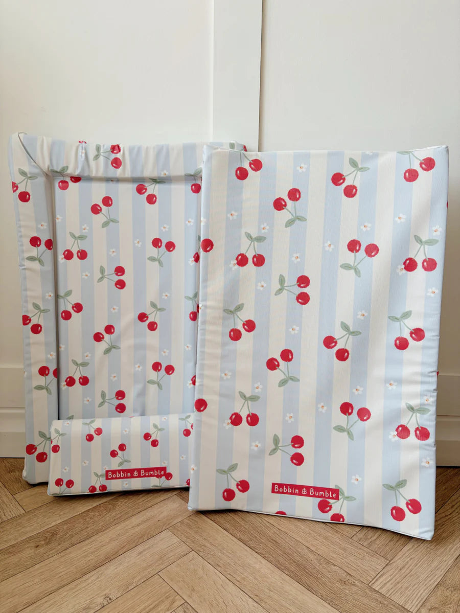 Bobbin and Bumble Anti-Roll Wedge Baby Changing Mat - Cherry Stripe