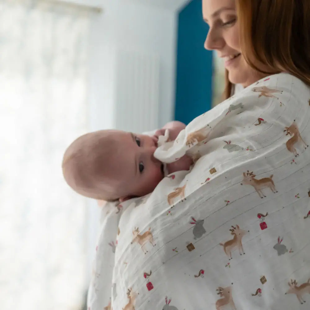 Ziggle Christmas Reindeer & Rabbit Single Muslin