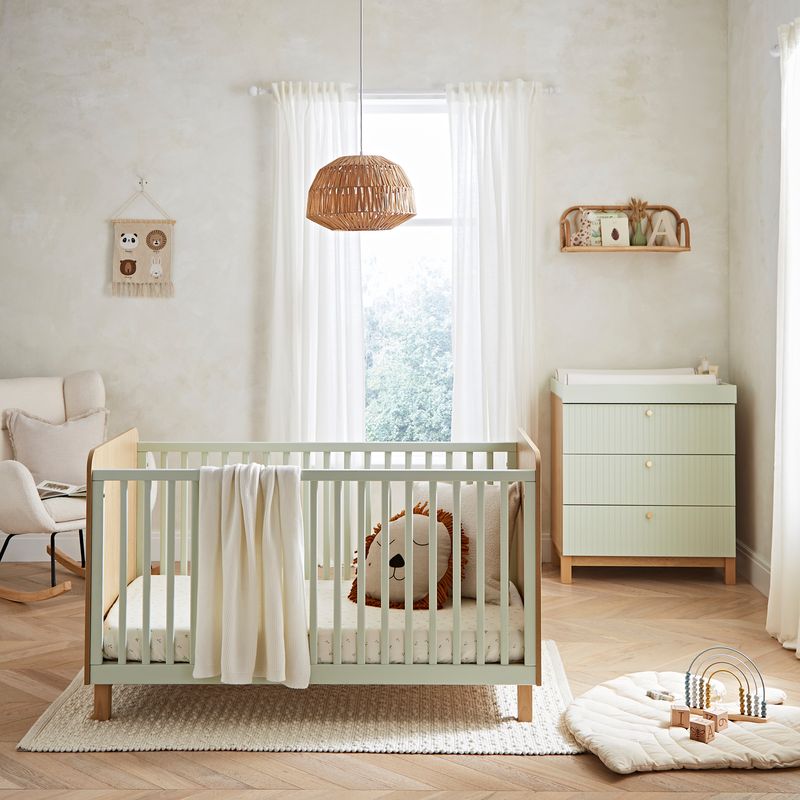 CuddleCo Remi 2 Piece Nursery Furniture Set Oak & Green