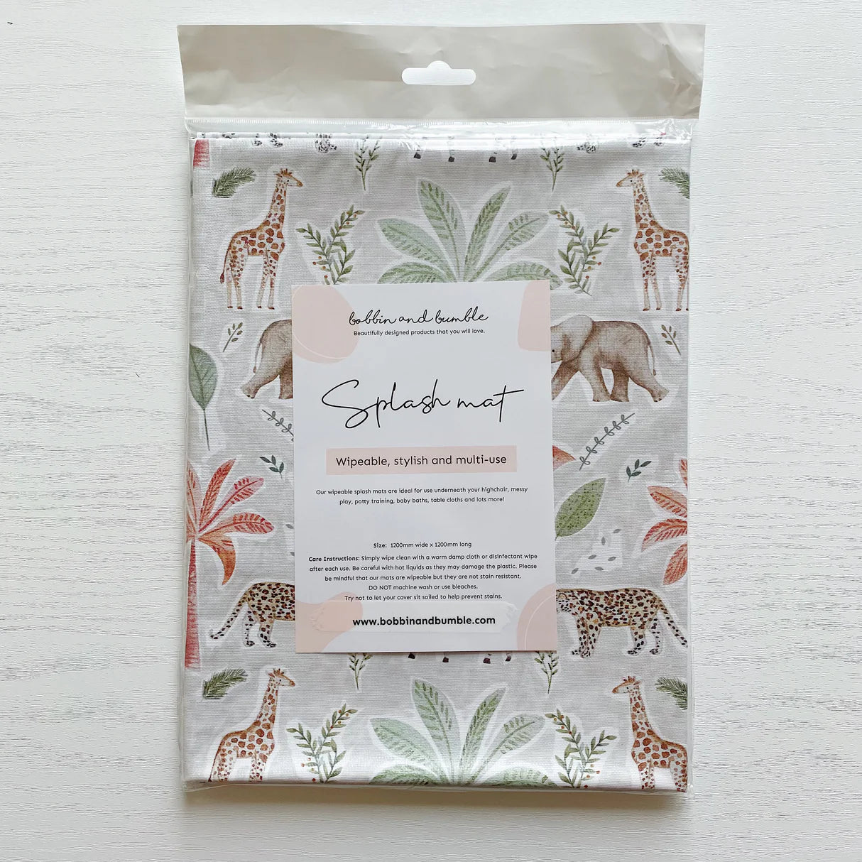 Bobbin and Bumble Wipeable Splash Mat - Jungle Match