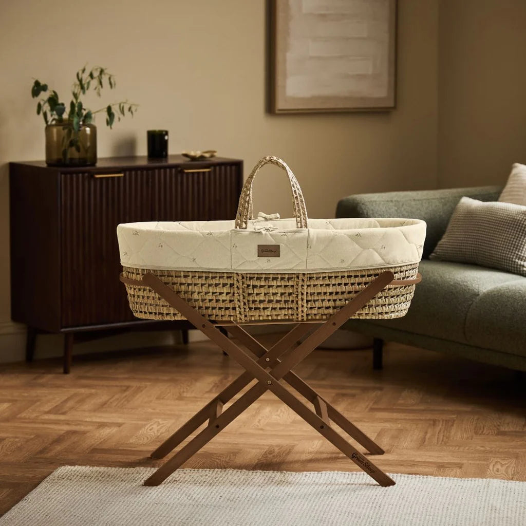 The Little Green Sheep Organic Quilted Botanical Moses Basket & Mattress