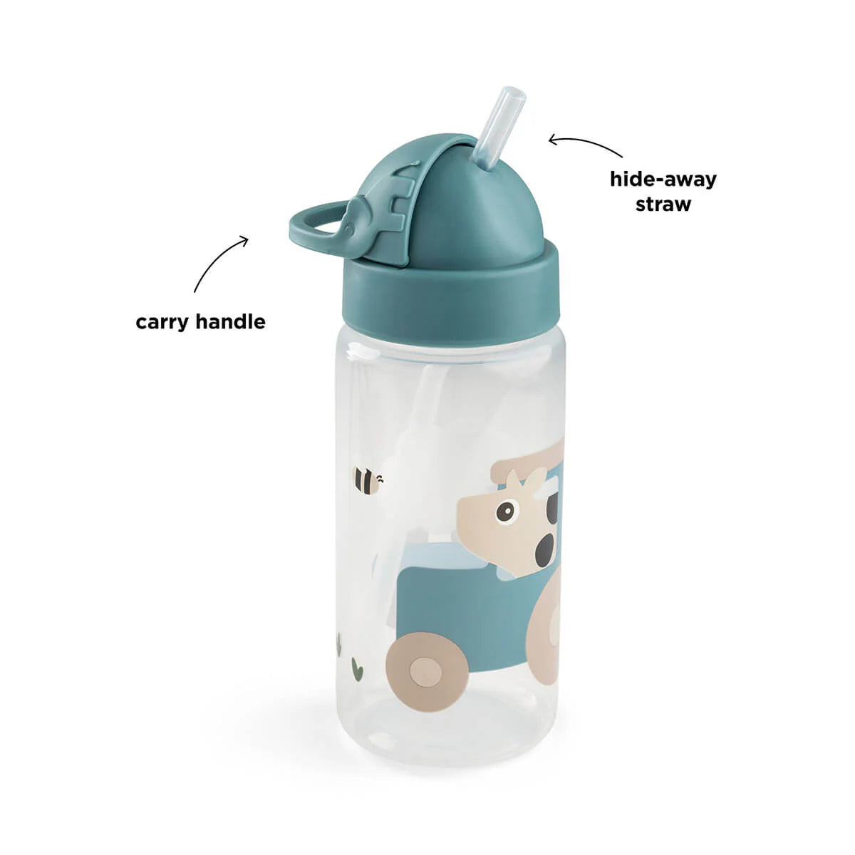 Done By Deer Straw Bottle - Tiny Farm - Blue - 350 ml