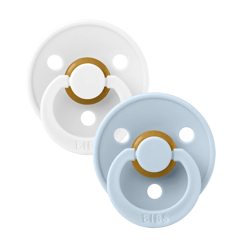 BIBS Colour Pacifier 2 Pack Latex - White/Baby Blue