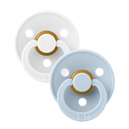 BIBS Colour Pacifier 2 Pack Latex - White/Baby Blue