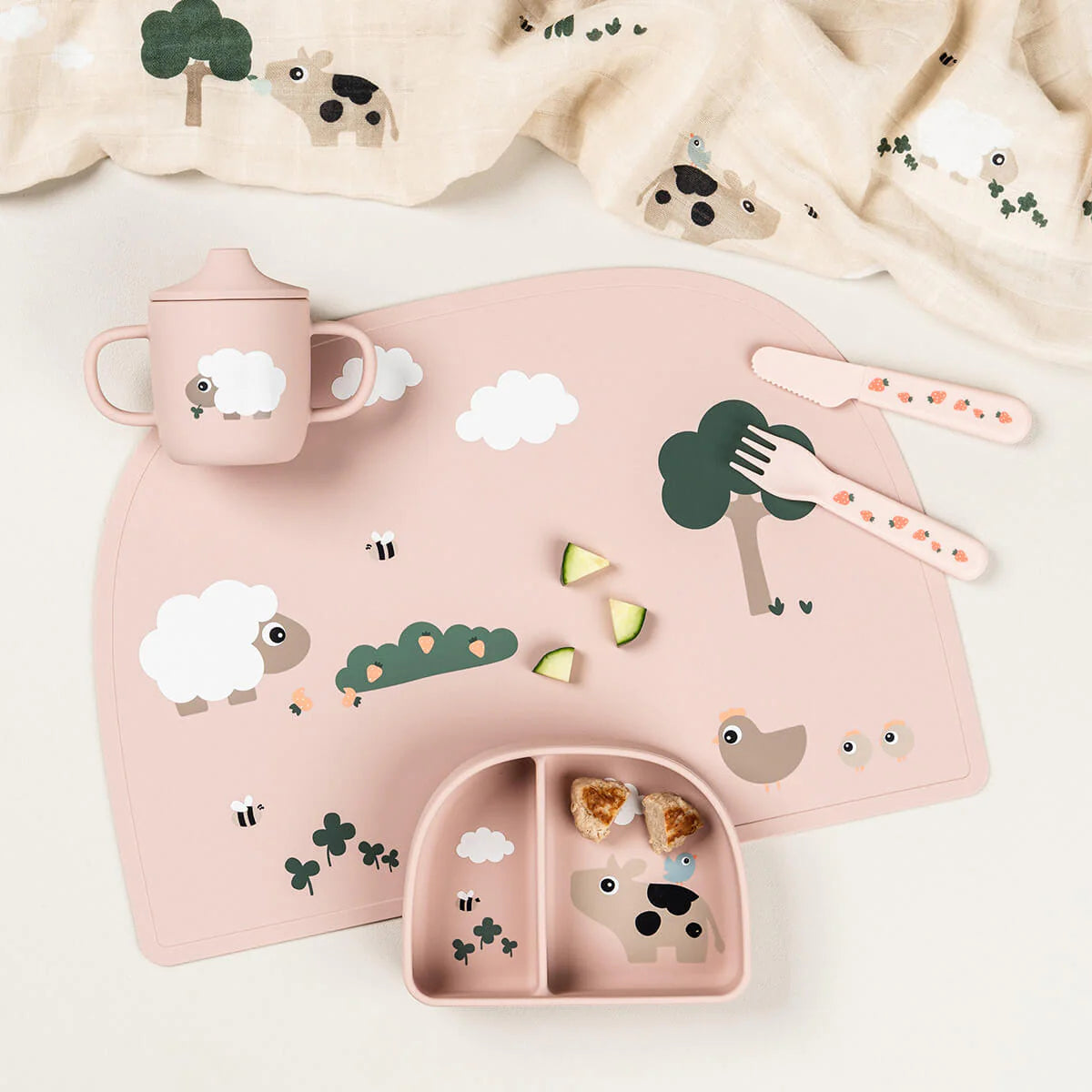 Done By Deer Silicone Spout Cup 2-handle - Tiny Farm - Powder