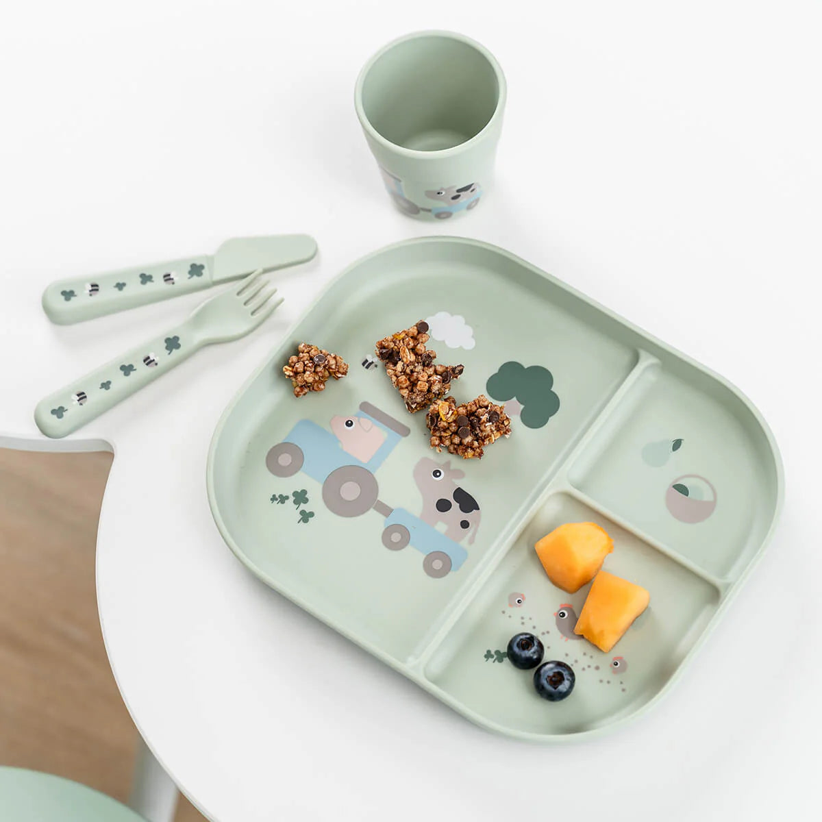 Done By Deer Foodie Dinner Set with Suction - Tiny Farm Green