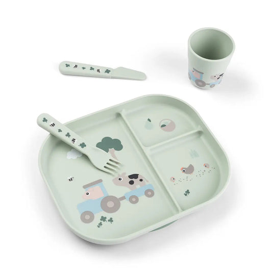 Done By Deer Foodie Dinner Set with Suction - Tiny Farm Green