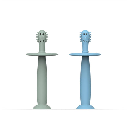 Matchstick Monkey Training Toothbrush with Stopper - Mint Green and Light Blue