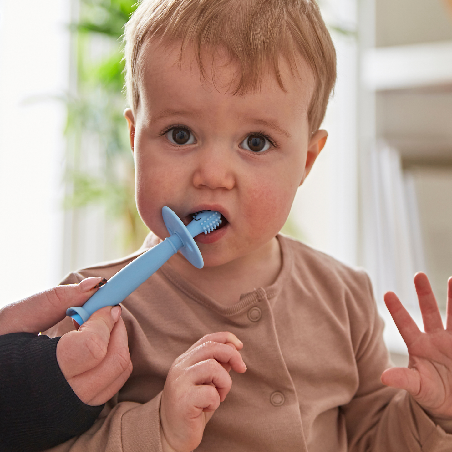 Matchstick Monkey Training Toothbrush with Stopper - Mint Green and Light Blue