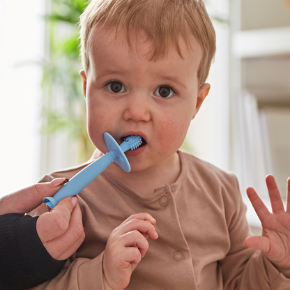 Matchstick Monkey Training Toothbrush with Stopper - Mint Green and Light Blue