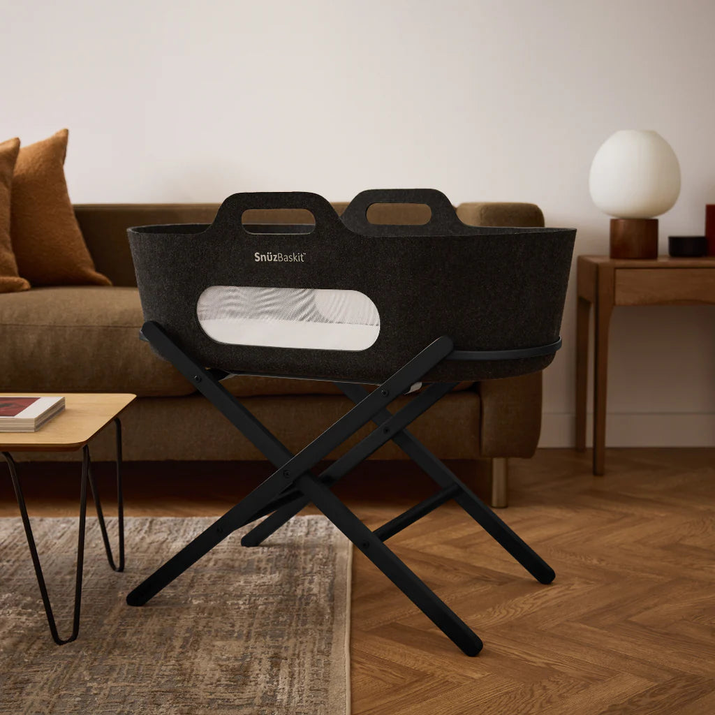 SnuzBaskit Moses Basket and Folding Stand - Graphite/Graphite