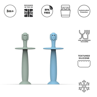 Matchstick Monkey Training Toothbrush with Stopper - Mint Green and Light Blue