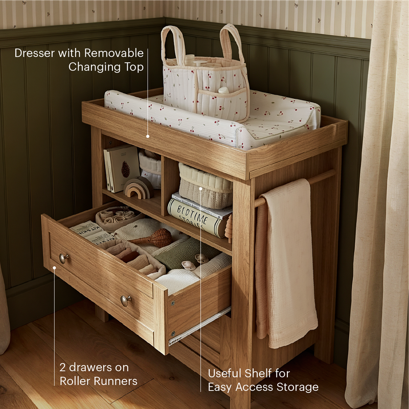 CuddleCo Burford 2 Piece Nursery Furniture Set - Oak