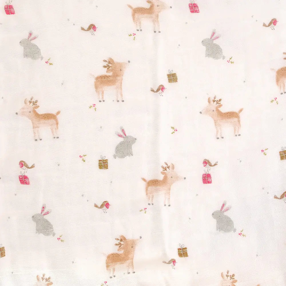Ziggle Christmas Reindeer & Rabbit Single Muslin