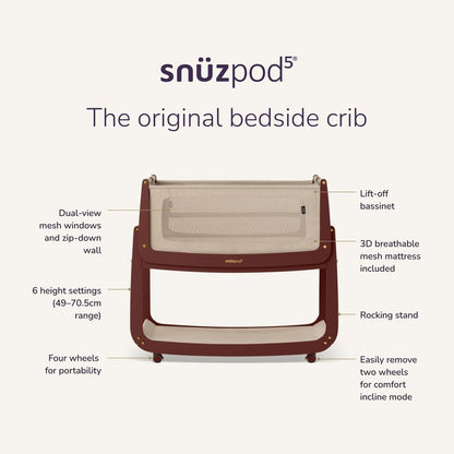 Snüz SnuzPod5 Bedside Crib - Rouge
