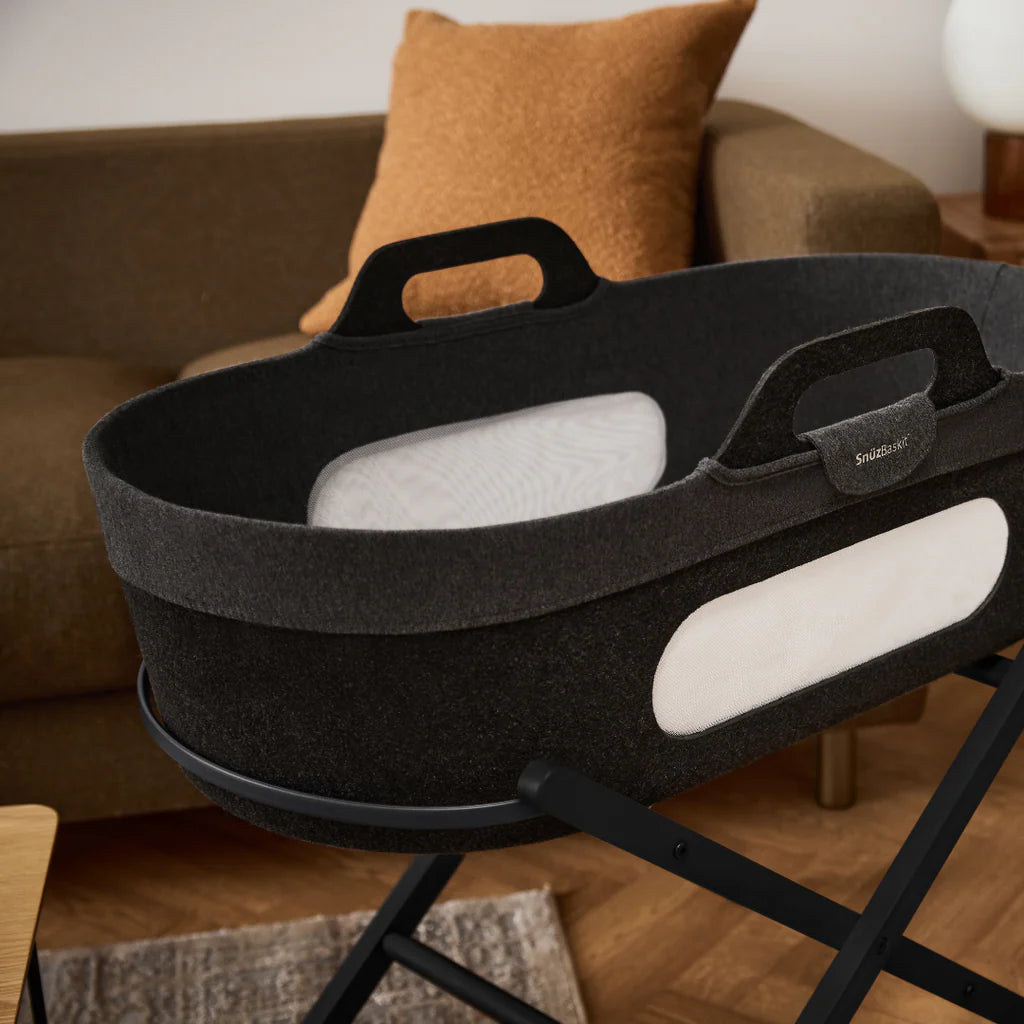 SnuzBaskit Moses Basket and Folding Stand - Graphite/Graphite
