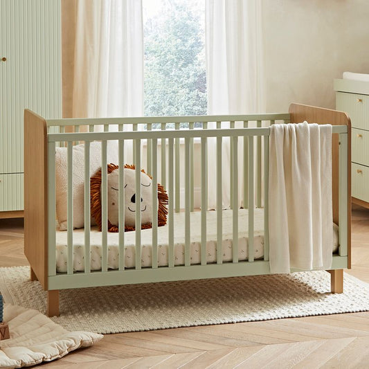 CuddleCo Remi Cot Bed - Oak & Green