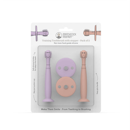 Matchstick Monkey Training Toothbrush with Stopper - Dusty Pink and Lilac