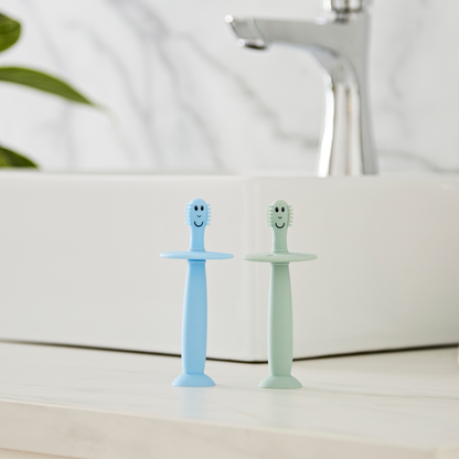 Matchstick Monkey Training Toothbrush with Stopper - Mint Green and Light Blue