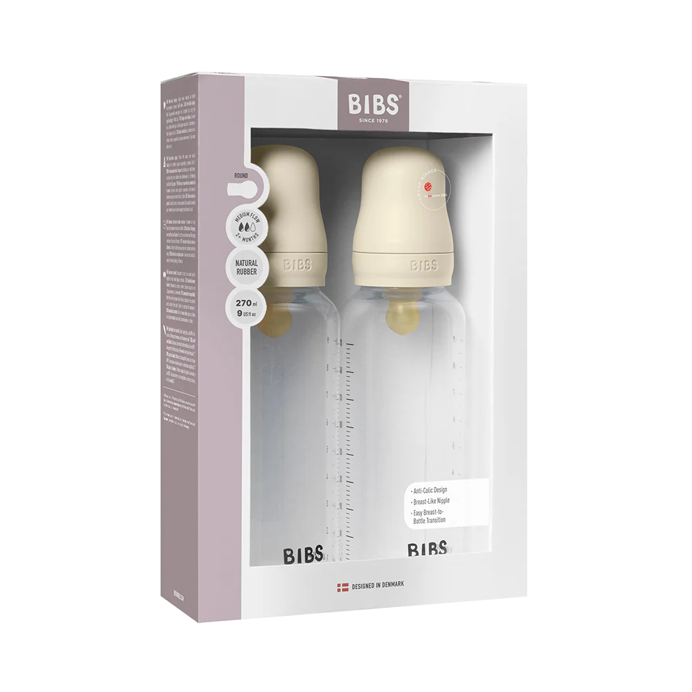 BIBS Baby BPA-Free PP Bottle Set 270ml 2 Pack Latex - Ivory