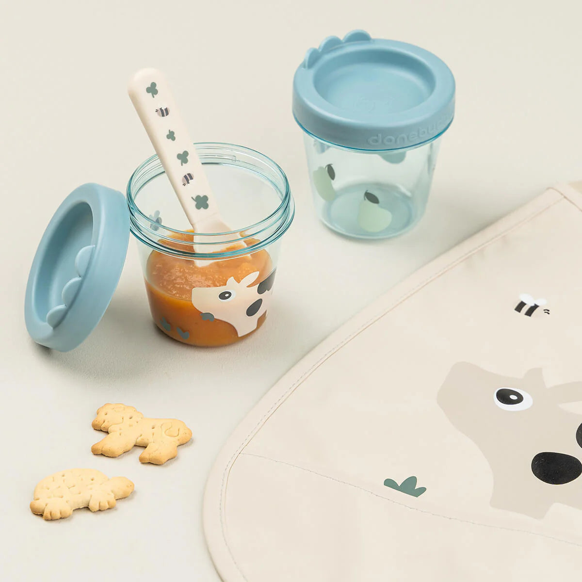 Done By Deer Baby Food Container 2-pack - Tiny Farm - Blue
