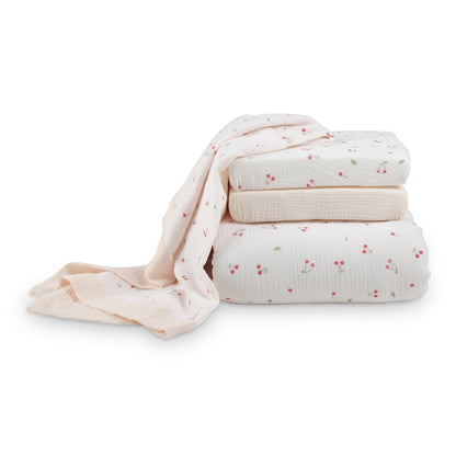 CuddleCo 4 Piece Cot Bed Bedding Set - Ditsy Cherry
