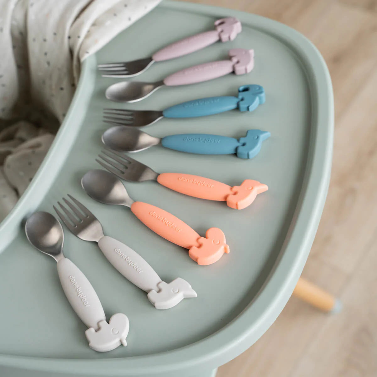 Done By Deer Easy-Grip Spoon and Fork Set - Deer Friends - Sand