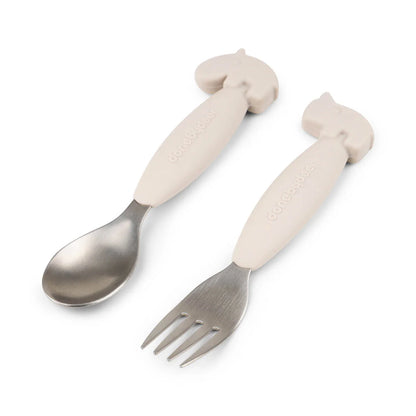 Done By Deer Easy-Grip Spoon and Fork Set - Deer Friends - Sand