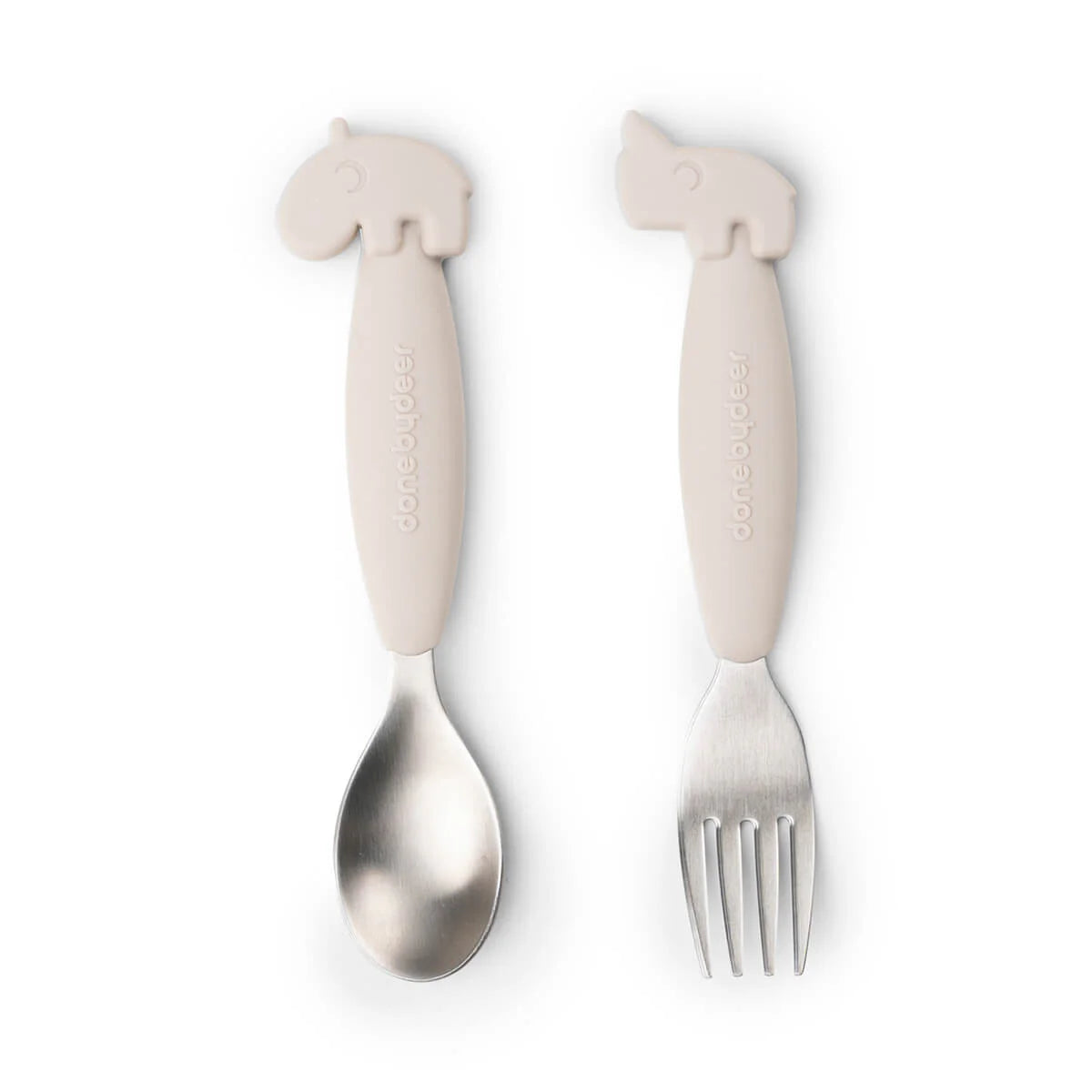 Done By Deer Easy-Grip Spoon and Fork Set - Deer Friends - Sand