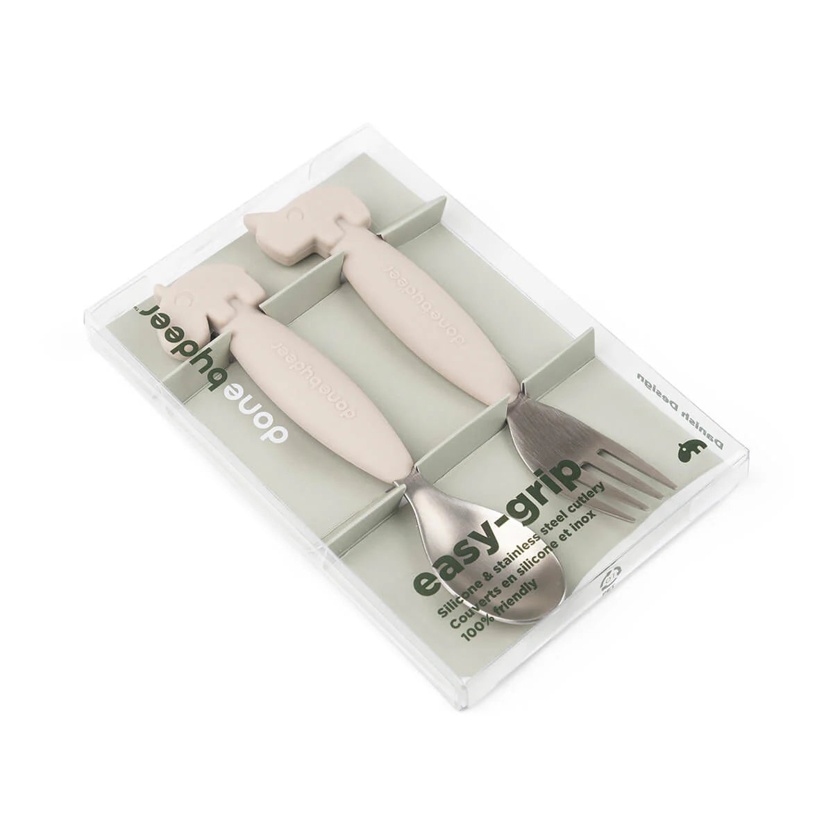 Done By Deer Easy-Grip Spoon and Fork Set - Deer Friends - Sand