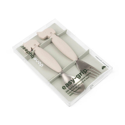 Done By Deer Easy-Grip Spoon and Fork Set - Deer Friends - Sand