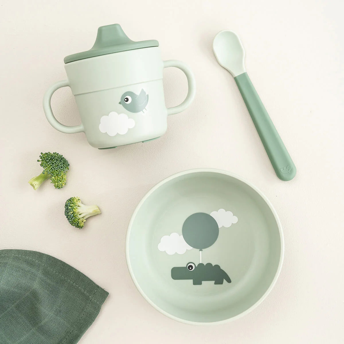 Done By Deer Foodie First Meal Set - Happy Clouds Green