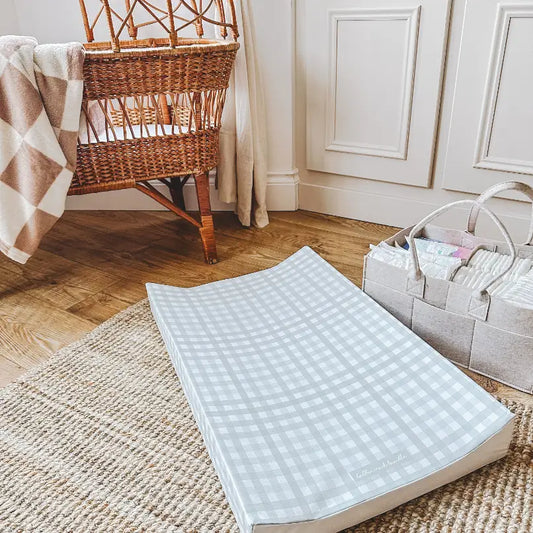 Bobbin and Bumble Anti-Roll Wedge Baby Changing Mat - Sage Green Gingham