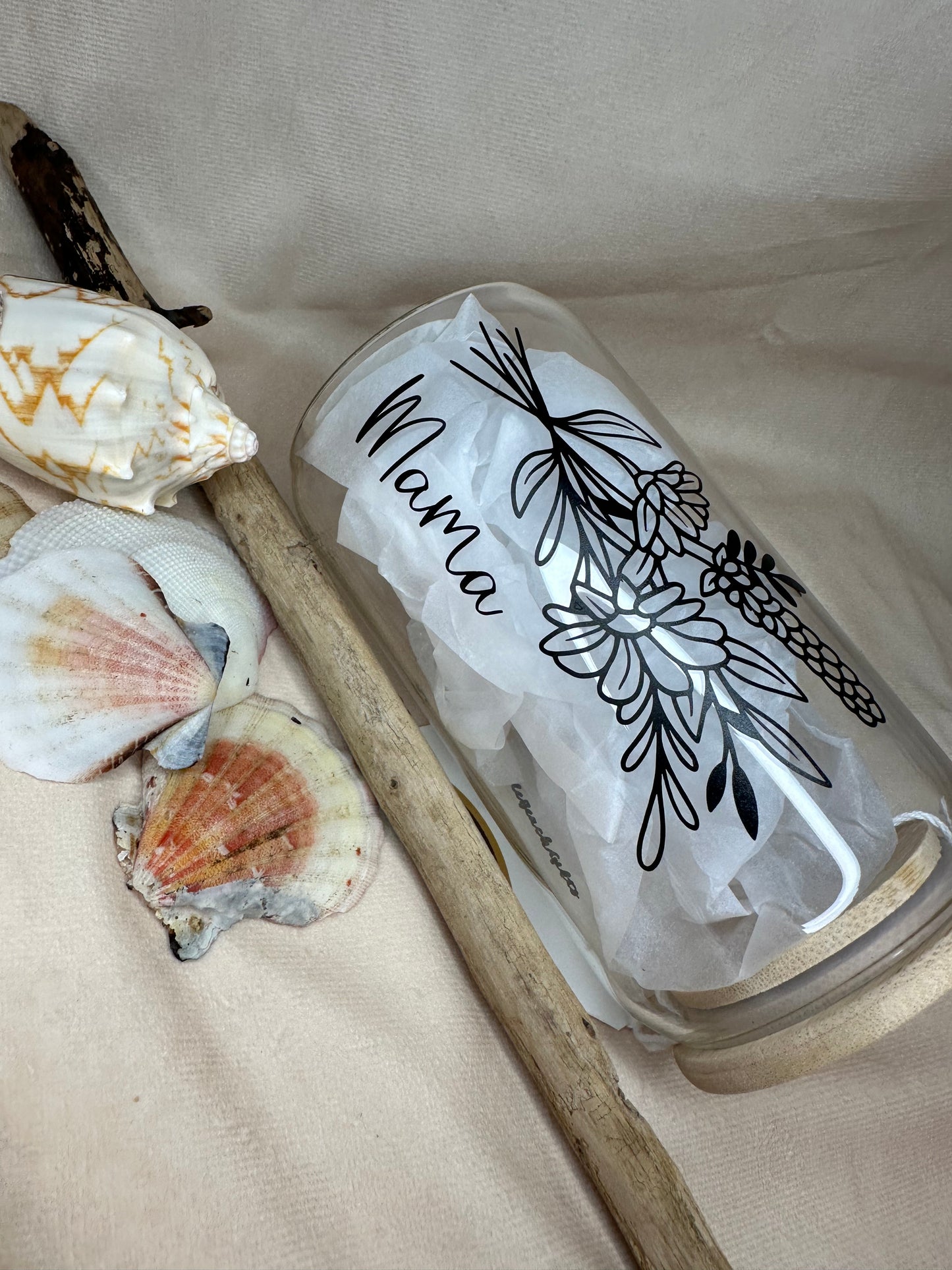 Cole Beach Mama Glass Tumbler with Wooden Lid