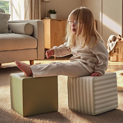 CuddleCo Soft Play Cubes - Cookie Stripe & Olive