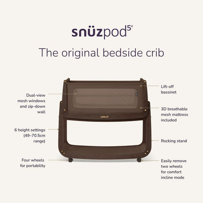 Snüz SnuzPod5 Bedside Crib - Chocolate