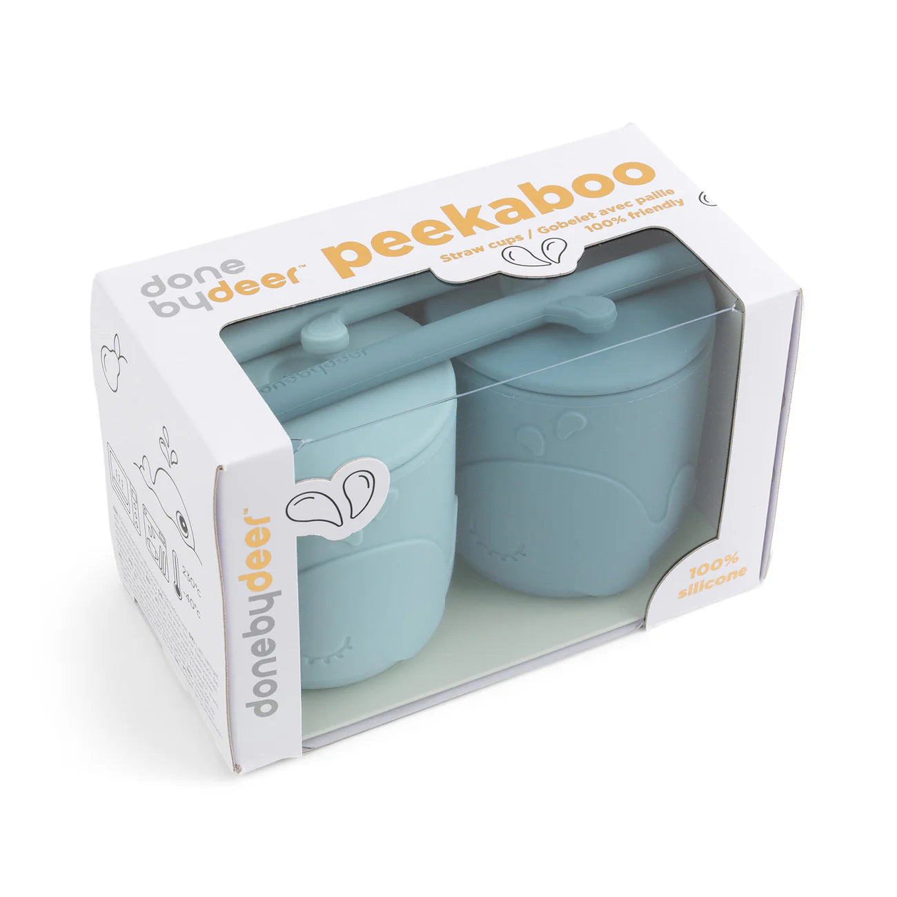 Done By Deer Peekaboo Straw Cup 2-pack - Wally - Blue