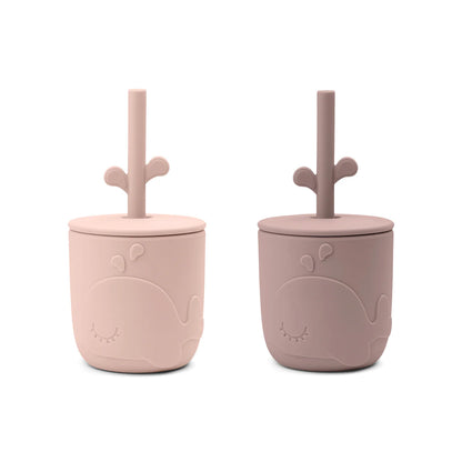Done By Deer Peekaboo Straw Cup 2-pack - Wally - Powder