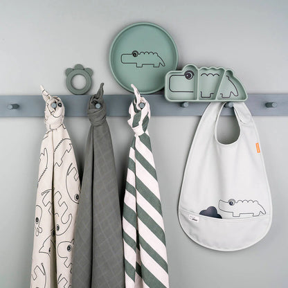 Done By Deer Silicone Stick&Stay Snack Plate - Croco Green