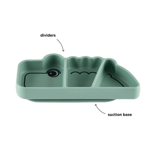 Done By Deer Silicone Stick&Stay Snack Plate - Croco Green