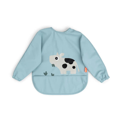 Done By Deer Sleeved Pocket Bib - Tiny Farm Blue