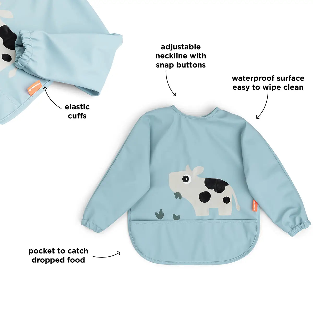 Done By Deer Sleeved Pocket Bib - Tiny Farm Blue