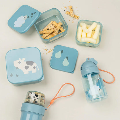 Done By Deer Straw Bottle - Tiny Farm - Blue - 280 ml
